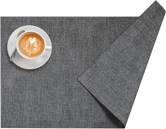 DOLOPL Placemats Set of 12, Reversible Wipeable & Heat Resistant Place Mats, Modern Faux Leather Table Mats for Kitchen, Neutral Waterproof Tablemats for Dining Table Decor, Wedding, Party(Charcoal)