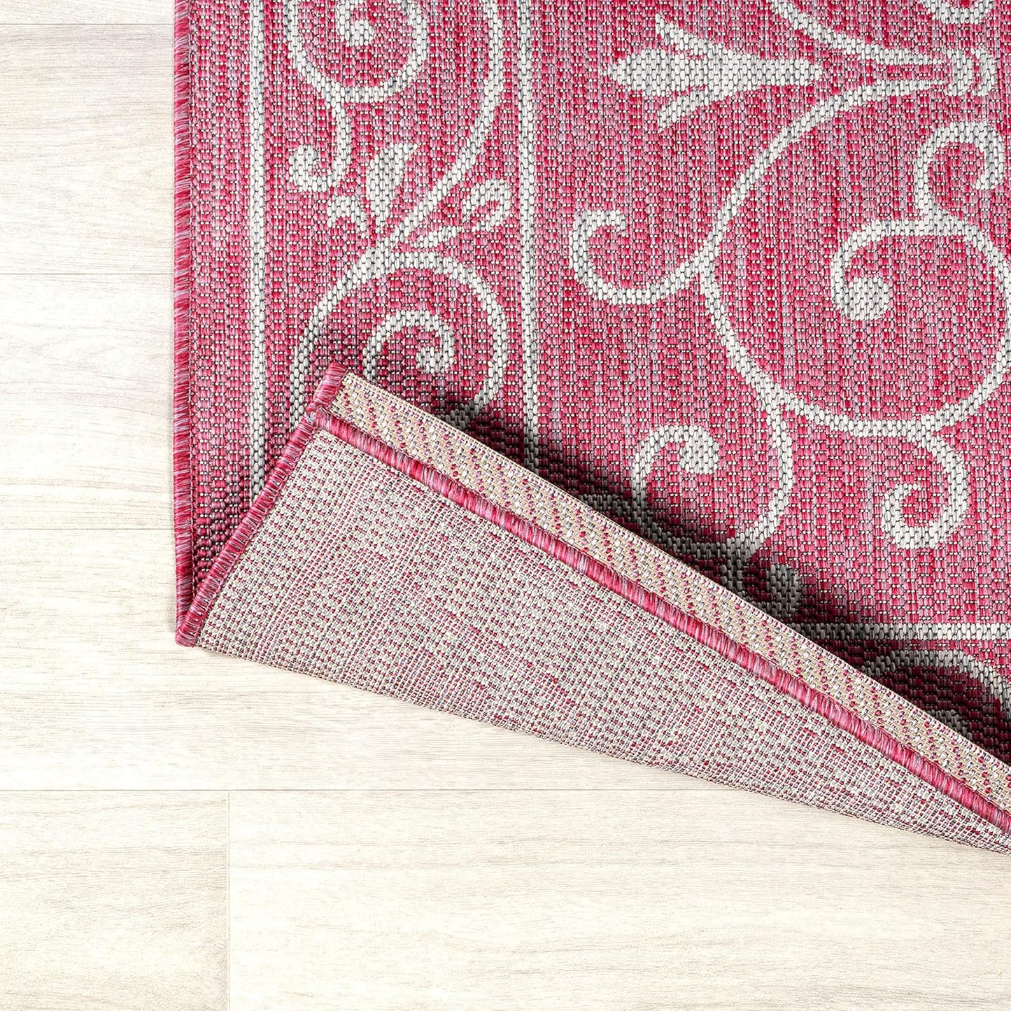 JONATHAN Y Vintage Filigree Indoor Outdoor Runner Rug 2X8 Fuchsia/Light Gray, Charleston Textured Weave for Backyard, Patio, Porch, Easy-Cleaning, Pet-Friendly, Non-Shedding (SMB106J-28)