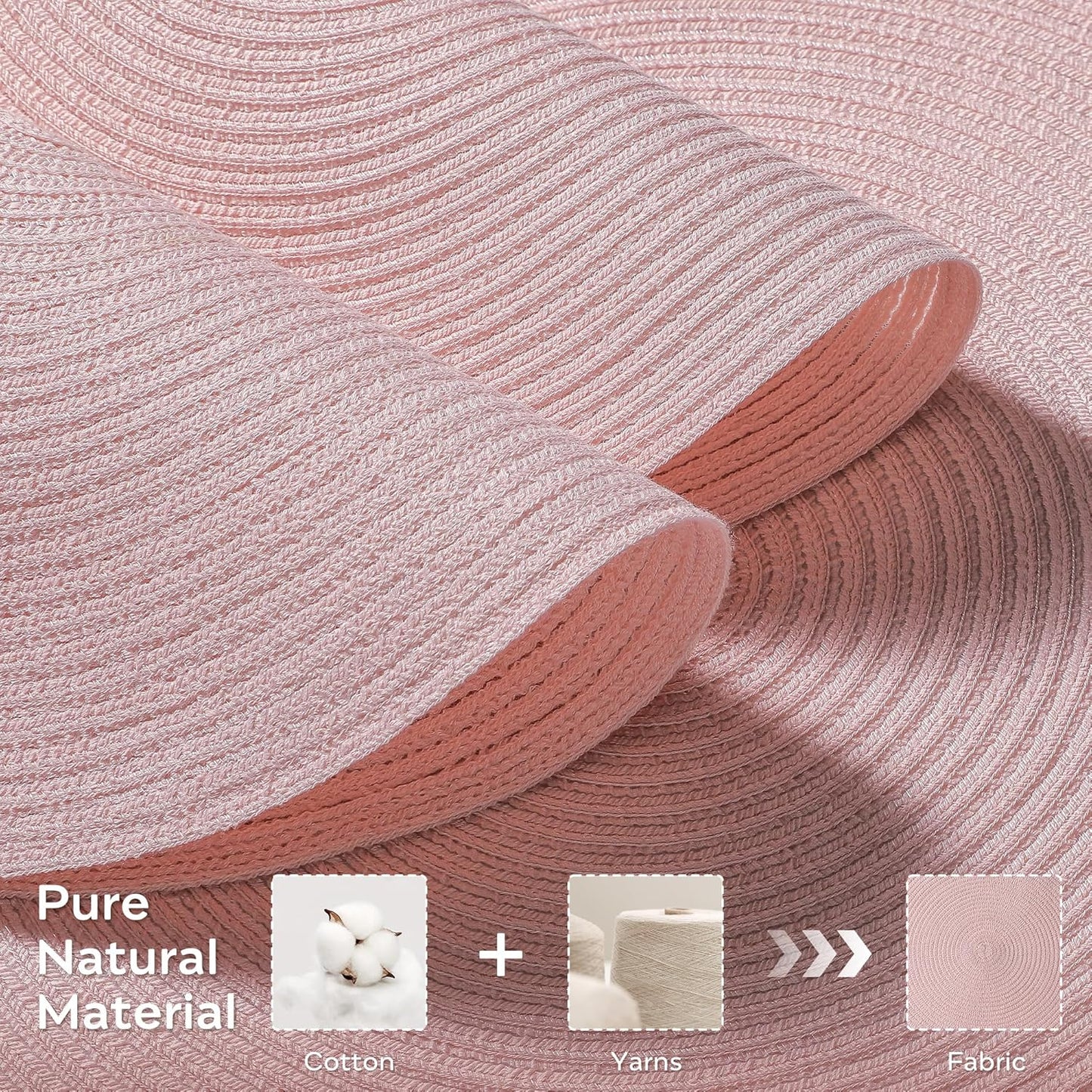 Leetaltree Round Placemats Heat and Slip Resistant Cotton Table Mats, Washable Bohemian Placemats for Dining Tables (Pink, Set of 6)