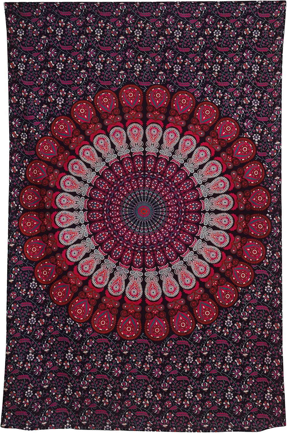 Bless International Handmade Indian hippie Bohemian Psychedelic Peacock Mandala Wall hanging College Dorm Beach Throws Table Cloth Bedding Tapestry (Purple Pink, Poster(30x40Inches)(76x101cms))