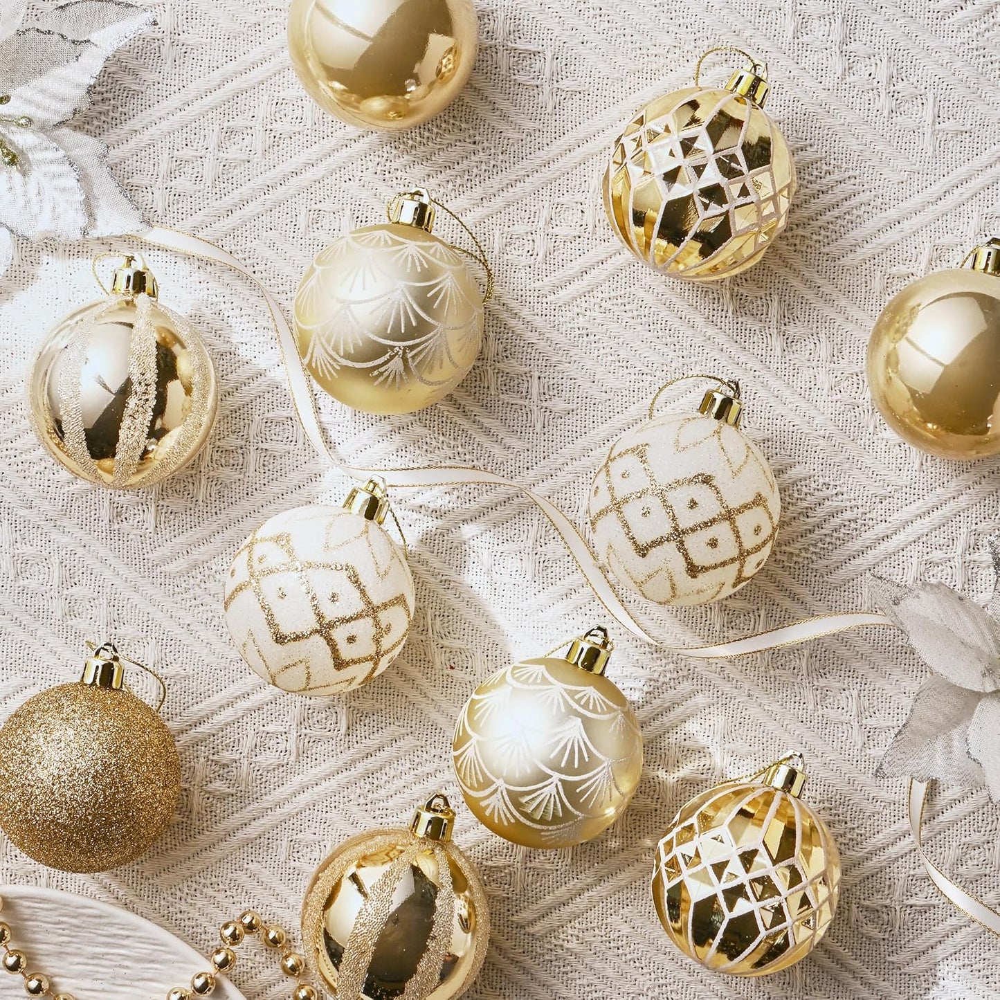 Valery Madelyn Christmas Ornaments Set, 30ct 2.36 Inches White and Gold Shatterproof Christmas Tree Decorations Ball Ornaments Bulk, Elegant Hanging Ornaments for Xmas Holiday Party Decor