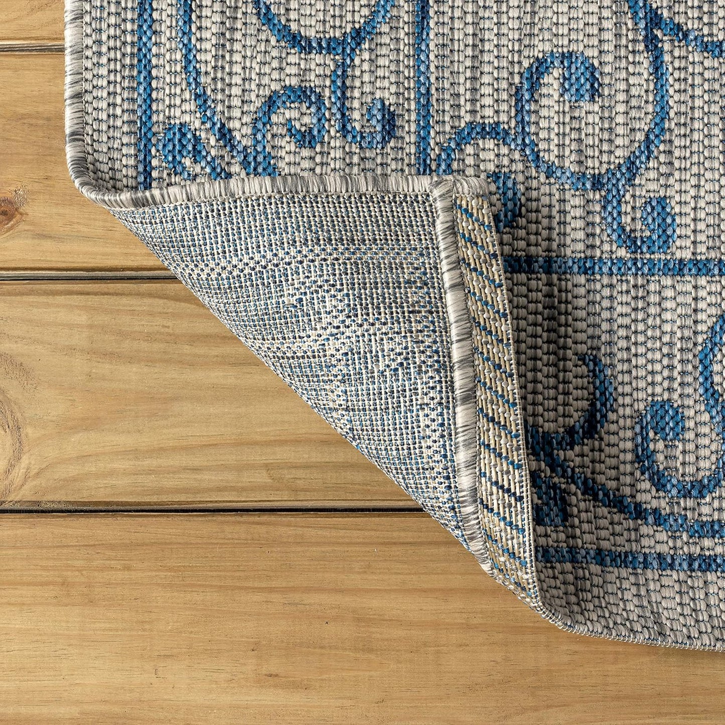 JONATHAN Y Vintage Filigree Indoor Outdoor Round Area Rug 6 Ft Gray/Navy, Charleston Textured Weave for Backyard, Patio, Porch, Easy-Cleaning, High Traffic, Pet-Friendly, Non-Shedding (SMB106C-6R)