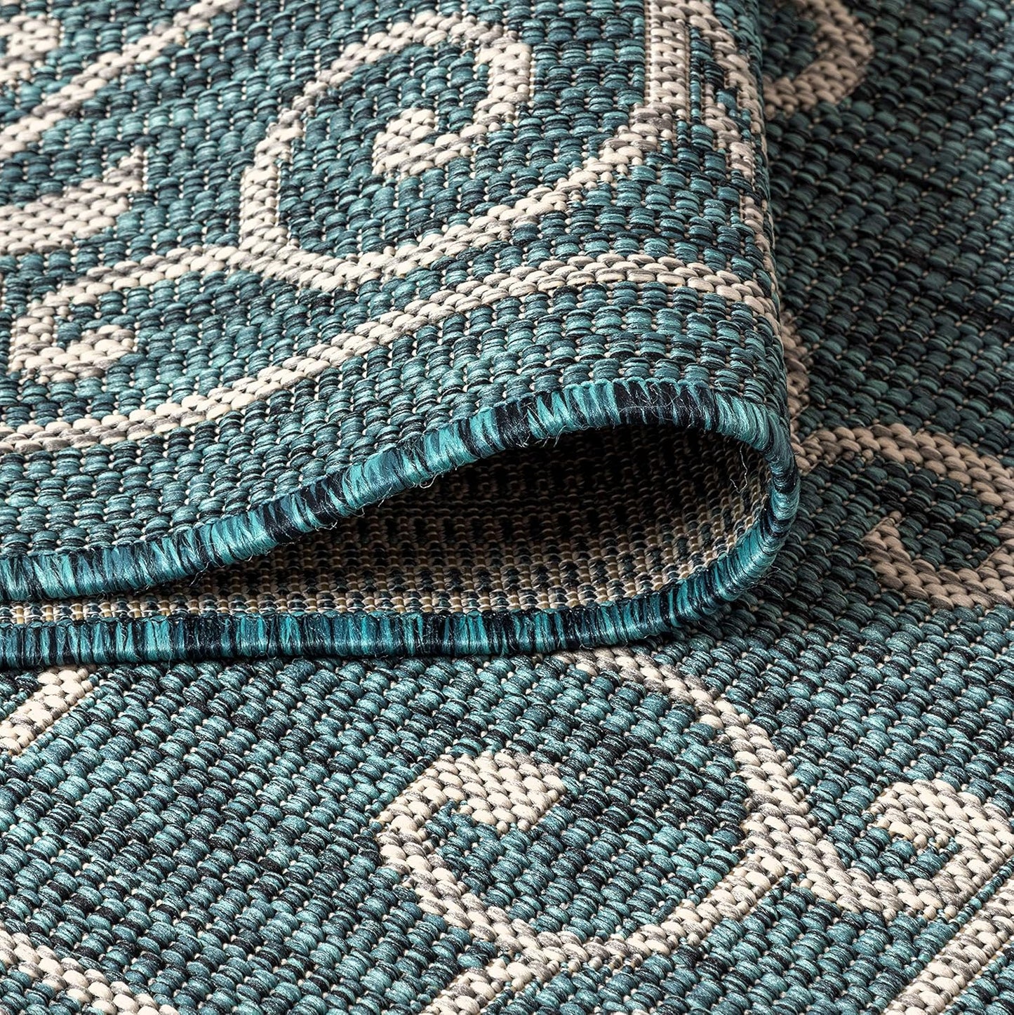 JONATHAN Y Vintage Filigree Indoor Outdoor Runner Rug 2X10 Teal/Gray, Charleston Textured Weave for Backyard, Patio, Porch, Easy-Cleaning, High Traffic, Pet-Friendly, Non-Shedding (SMB106F-210)