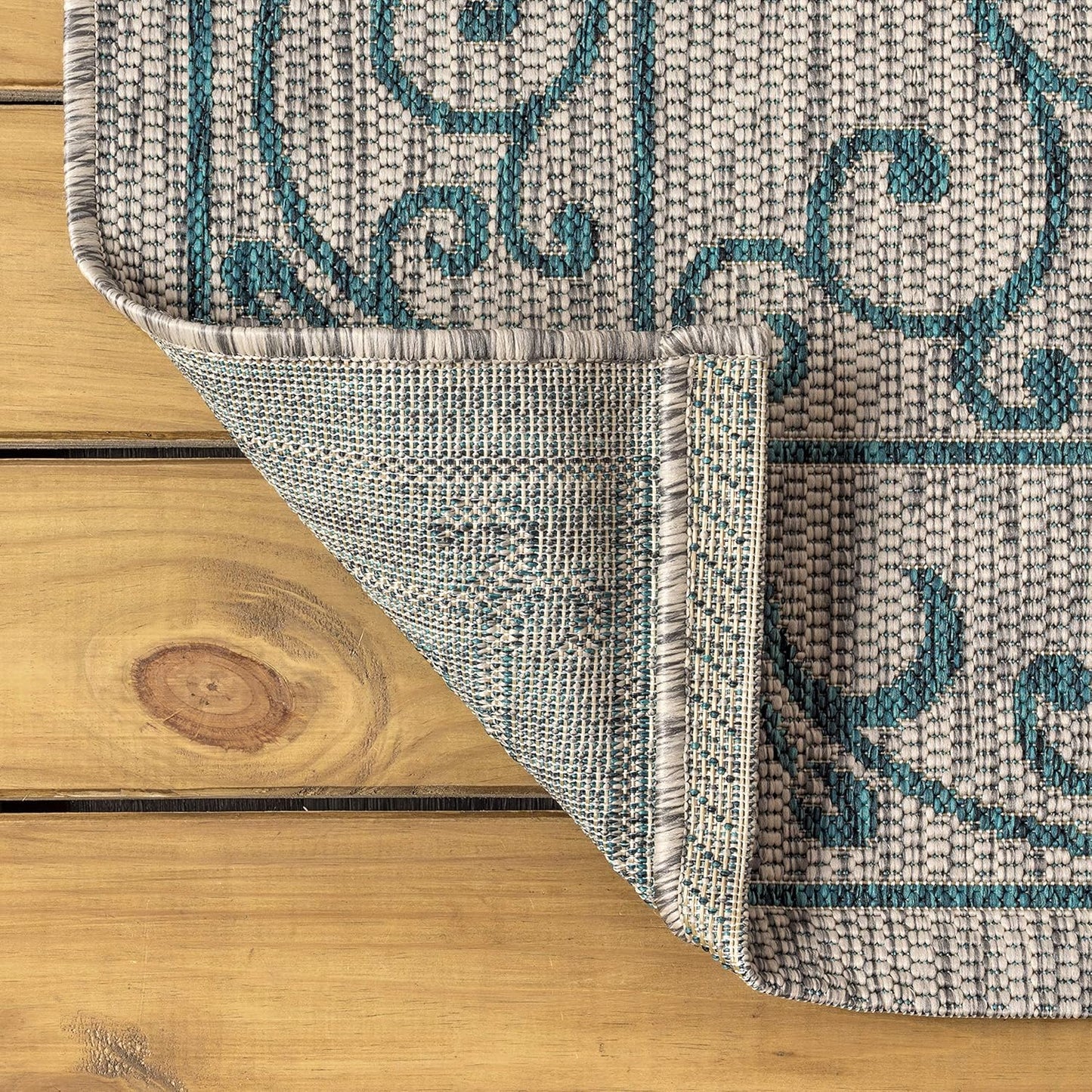 JONATHAN Y Vintage Filigree Indoor Outdoor Area Rug 10X14 Gray/Teal, Charleston Textured Weave for Backyard, Patio, Porch, Easy-Cleaning, High Traffic, Pet-Friendly, Non-Shedding (SMB106E-14)