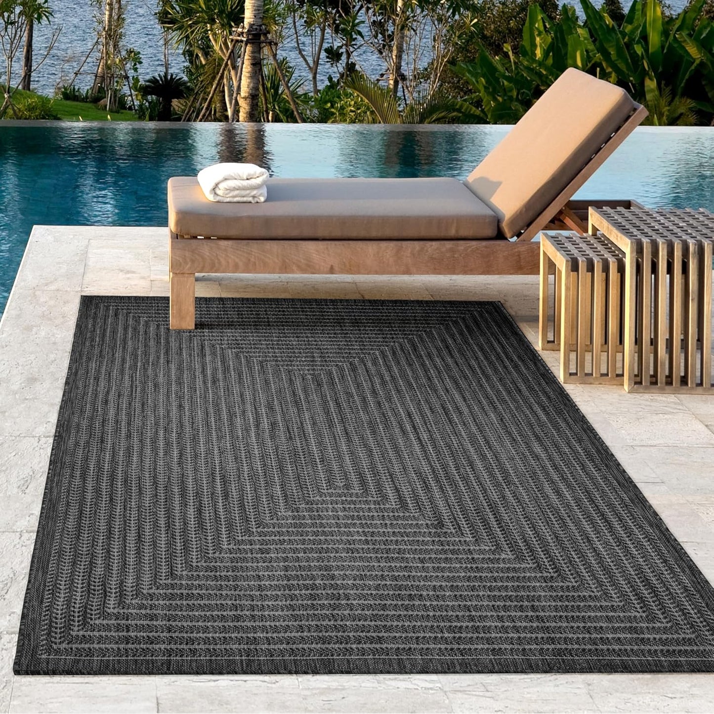 Adiva Rugs Outdoor Indoor Area Rug, Weather Resistant, Easy to Clean, Stain Resistant Floor Mat for Dining Room, Backyard, Deck, Patio (Pebble Weiss, 8' x 10')