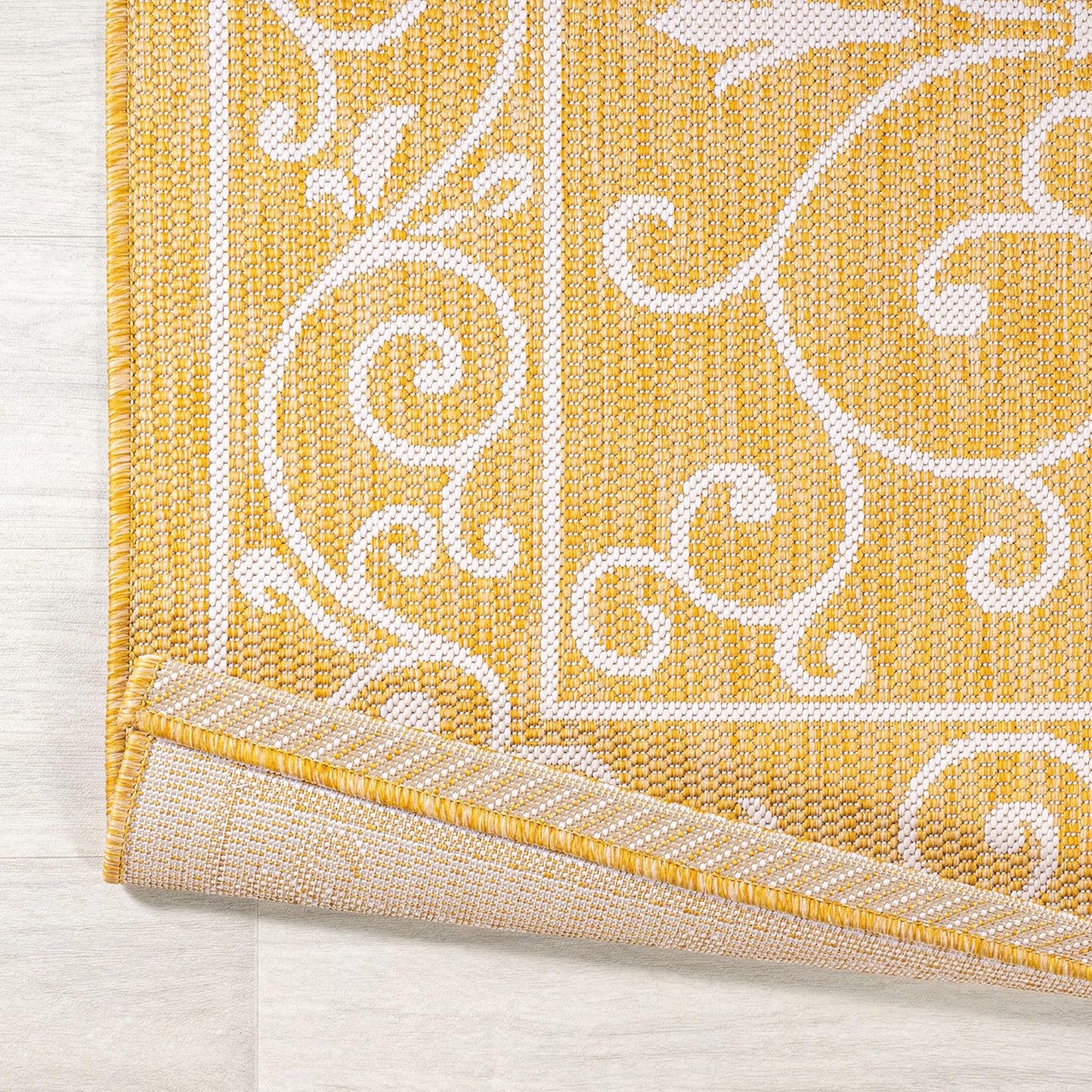JONATHAN Y Vintage Filigree Indoor Outdoor Area Rug 9X12 Yellow/Cream, Charleston Textured Weave for Backyard, Patio, Porch, Easy-Cleaning, High Traffic, Pet-Friendly, Non-Shedding (SMB106L-9)