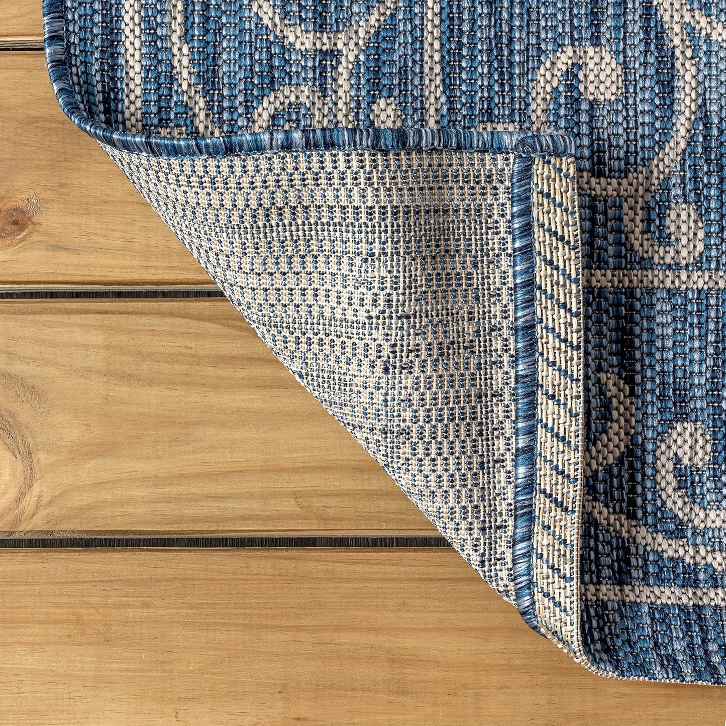 JONATHAN Y Vintage Filigree Indoor Outdoor Round Area Rug 8 Ft Navy/Gray, Charleston Textured Weave for Backyard, Patio, Porch, Easy-Cleaning, High Traffic, Pet-Friendly, Non-Shedding (SMB106D-8R)