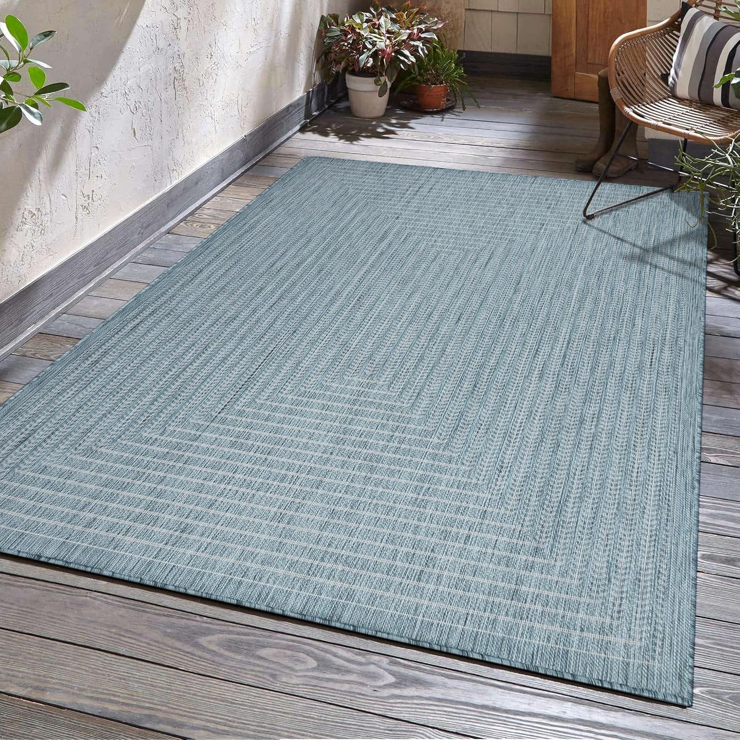 Adiva Rugs Outdoor Indoor Area Rug, Weather Resistant, Easy to Clean, Stain Resistant Floor Mat for Dining Room, Backyard, Deck, Patio (Aqua Weiss, 6' x 9')