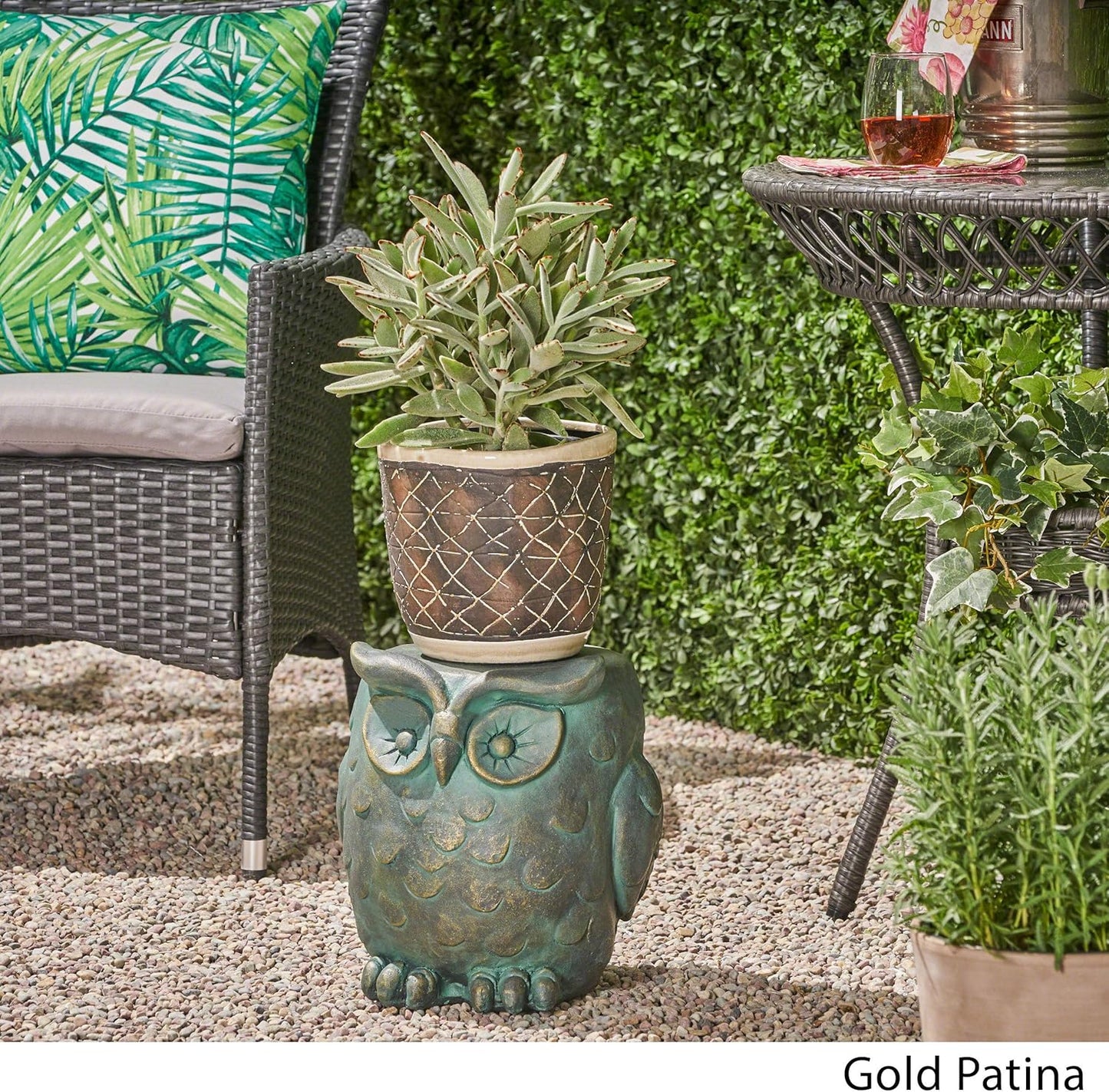 Christopher Knight Home Agnes Owl Garden Stool, Lightweight Concrete, Gold Patina Finish