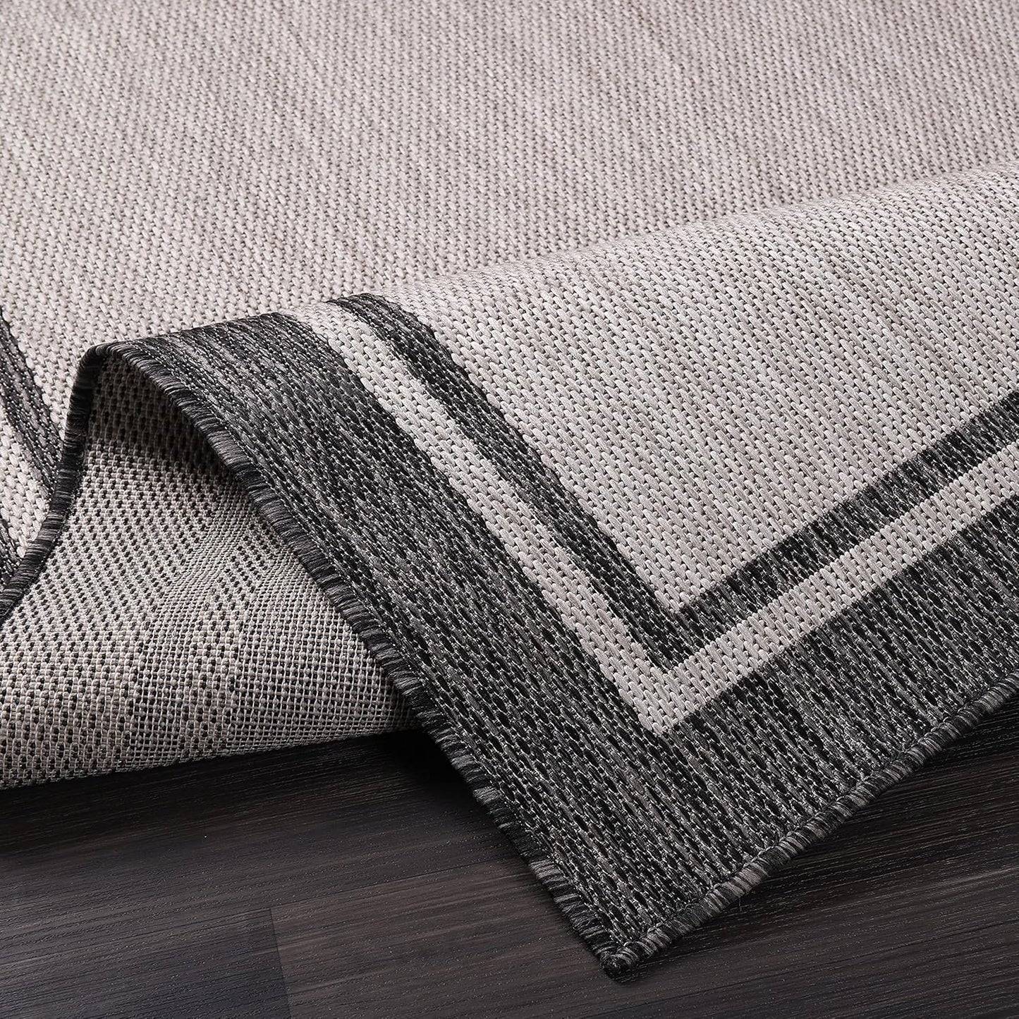 CAMILSON Indoor Outdoor Rug, 10x14 Bordered Gray Modern Area Rugs for Large Indoor and Outdoor Patios, Kitchen and Hallway Mats, Washable Porch Deck Outside Carpet (Bordered Grey, 10 x 14)