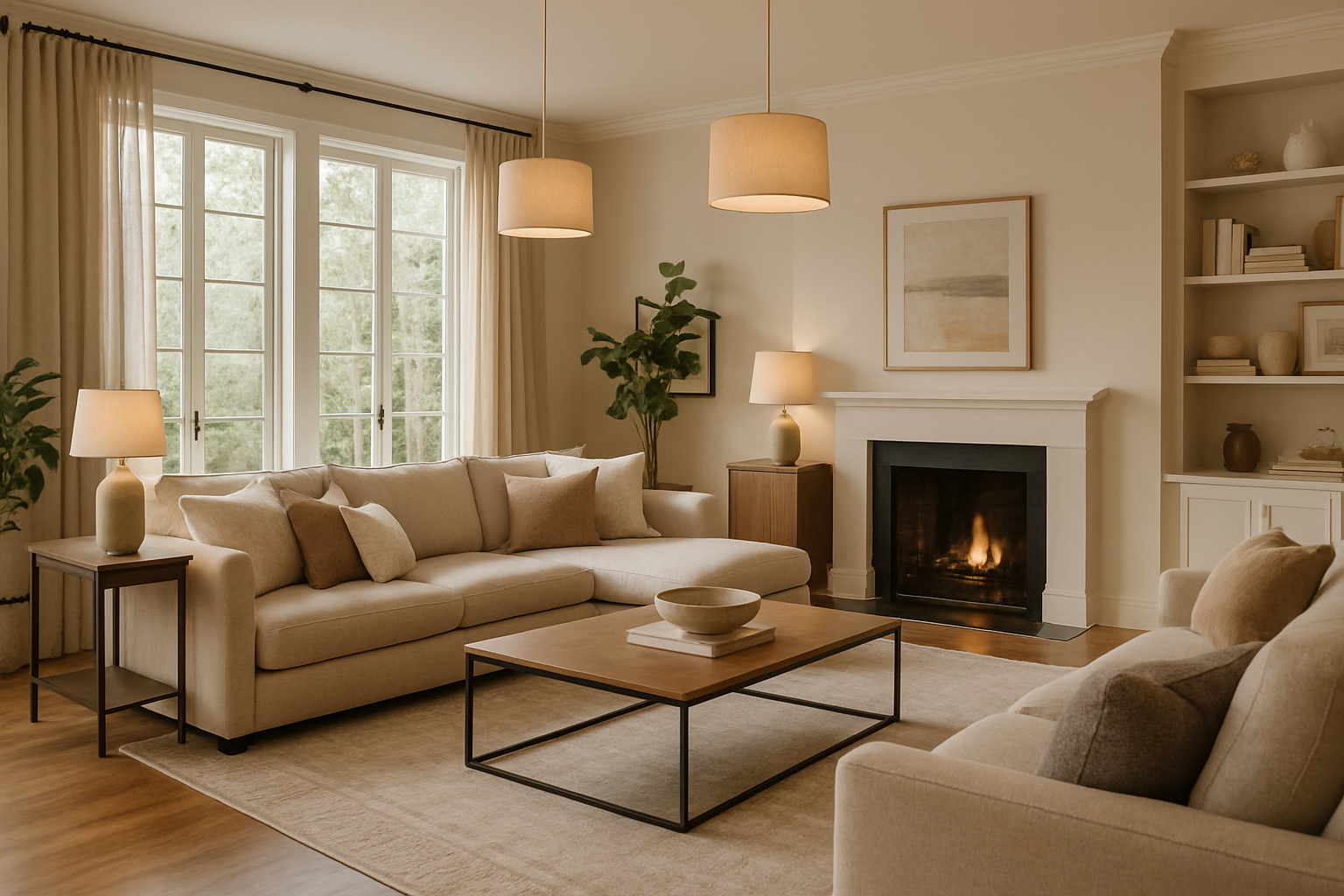 real photo of home decor like a wide living room